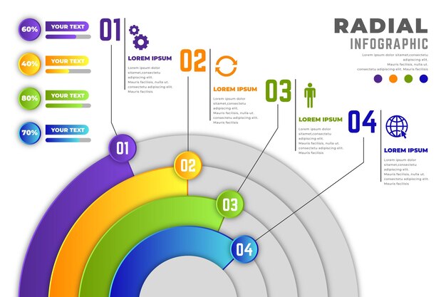 Conjunto de infografía radial degradado