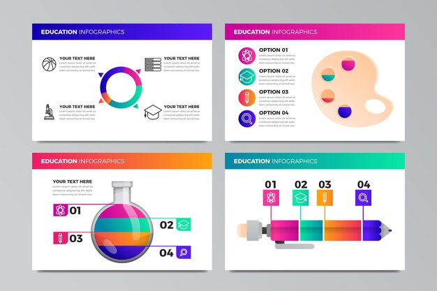 Conjunto de infografías de educación gradiente