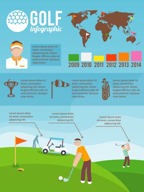 Vector gratuito conjunto de infografías de golf