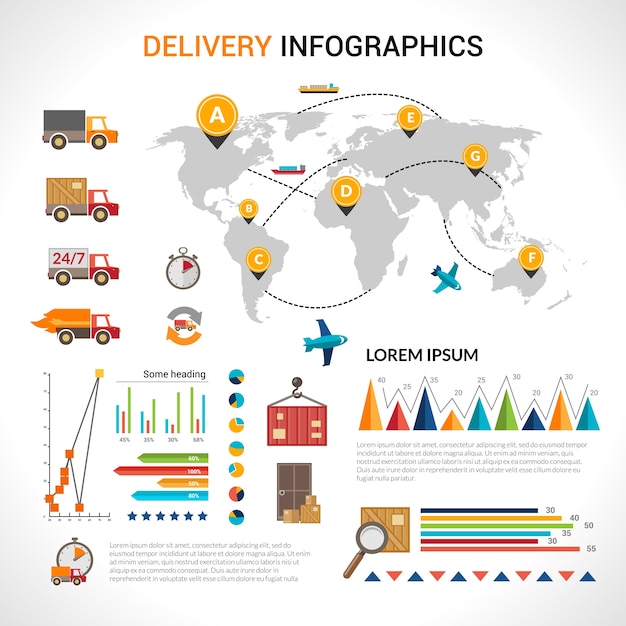 Conjunto de infografías planas de entrega