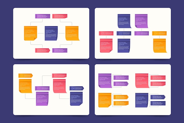 Conjunto de infografías de tableros de notas adhesivas