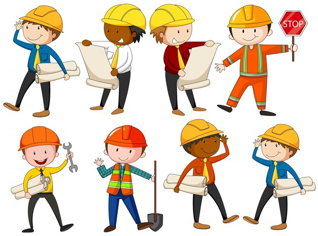 Conjunto de ingenieros y trabajadores de la construcción ilustración