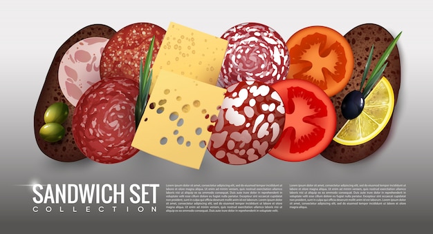 Vector gratuito conjunto de ingredientes de sándwich realista