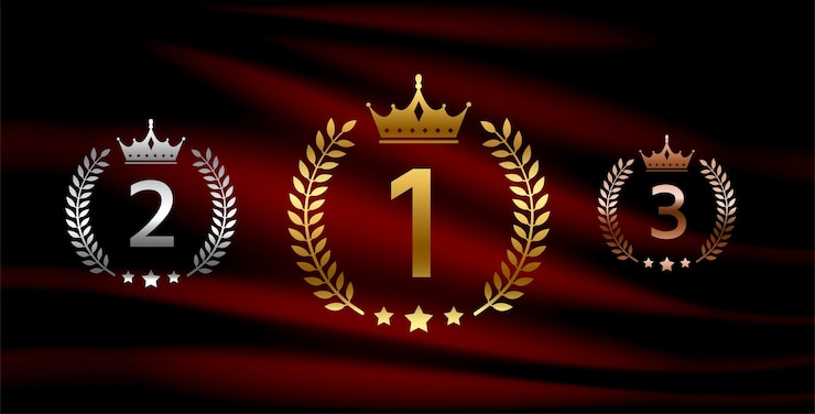 Vector gratuito conjunto de insignia de oro, plata y bronce con diseño de número de rango