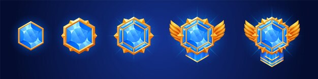 Conjunto de insignia de rango de juego de forma hexagonal aislado