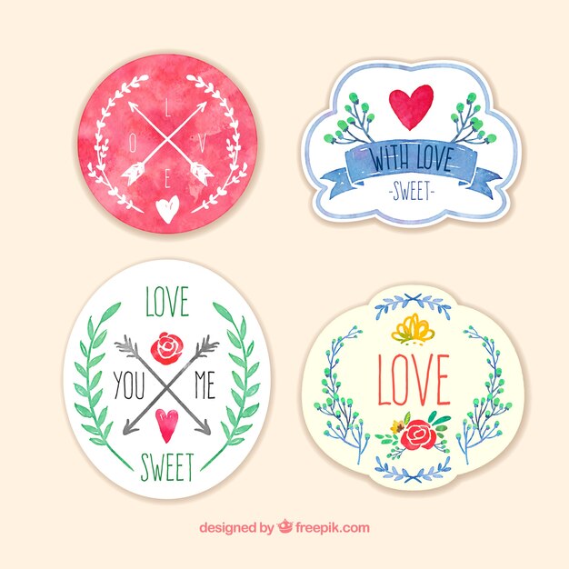 Conjunto de insignias de amor de acuarela