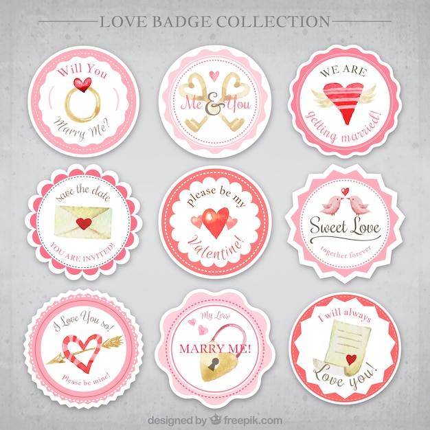 Conjunto de insignias de amor con diferentes objetos