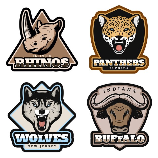 Conjunto de insignias de animales coloridos vintage