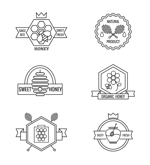 Vector gratuito conjunto de insignias de apicultura y apicultura.