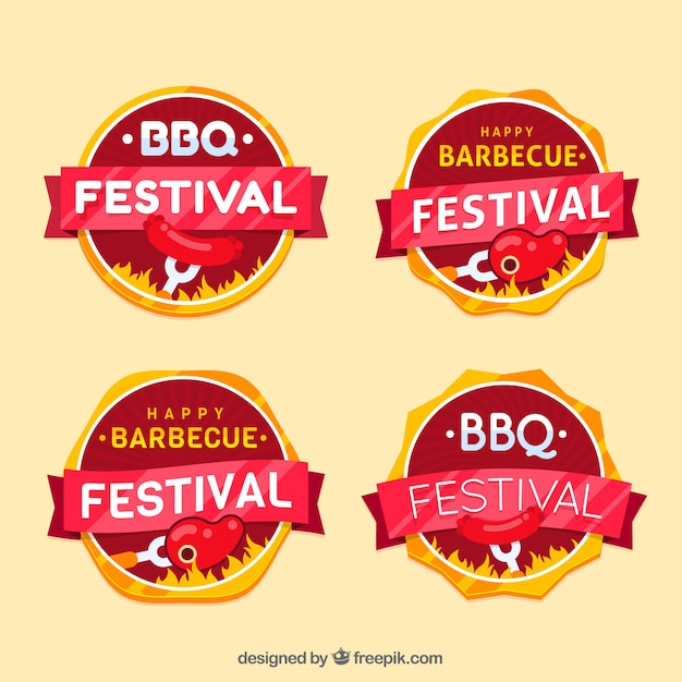 Conjunto de insignias de barbacoa en diseño plano