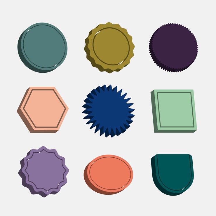 Vector gratuito conjunto de insignias en blanco de colores vector en estilo retro 3d