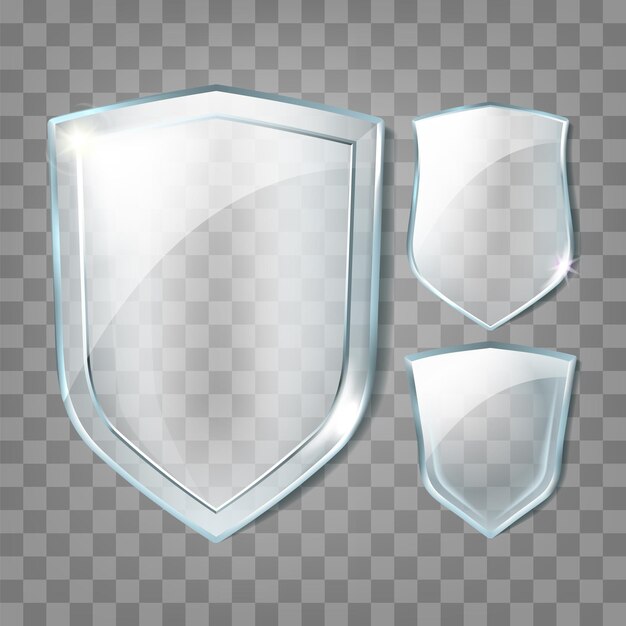 Conjunto de insignias en blanco de transparencia de escudos de vidrio