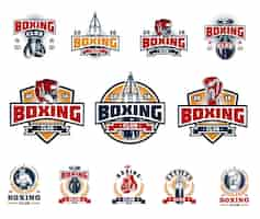 Vector gratuito conjunto de insignias de boxeo, pegatinas aisladas en blanco.