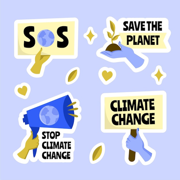 Vector gratuito conjunto de insignias de cambio climático dibujadas a mano