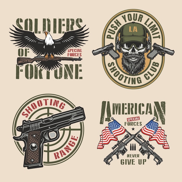 Vector gratuito conjunto de insignias coloridas militares vintage