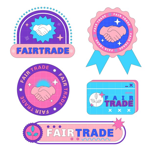 Conjunto de insignias de comercio justo dibujadas a mano
