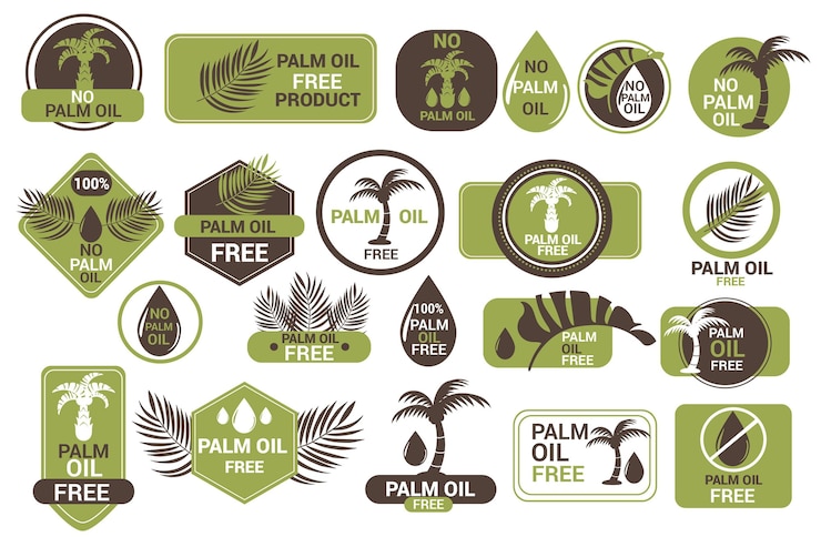 Vector gratuito conjunto de insignias creativas de aceite de palma.