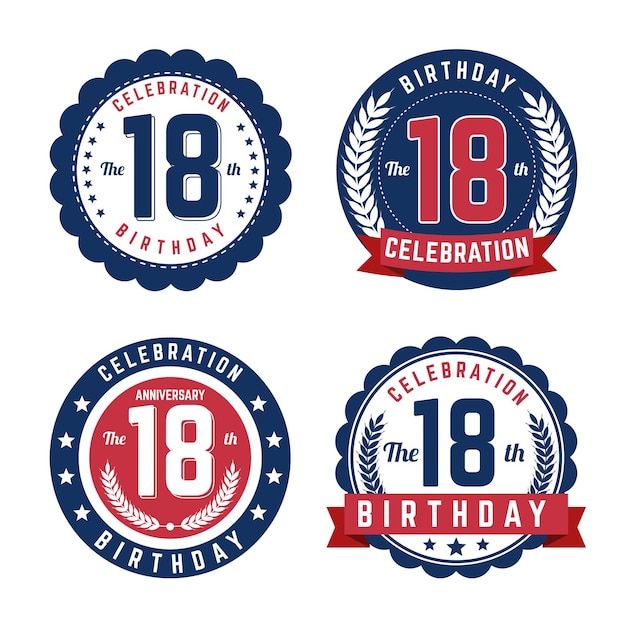 Vector gratuito conjunto de insignias de decimoctavo cumpleaños