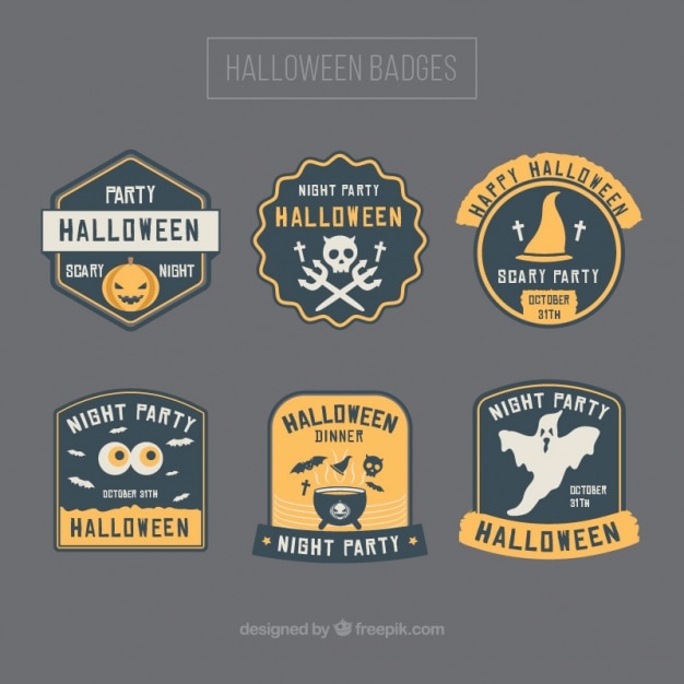 Vector gratuito conjunto de insignias con detalles amarillos para halloween