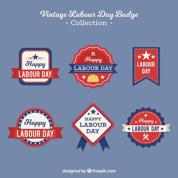 Vector gratuito conjunto de insignias de día laboral en estilo vintage