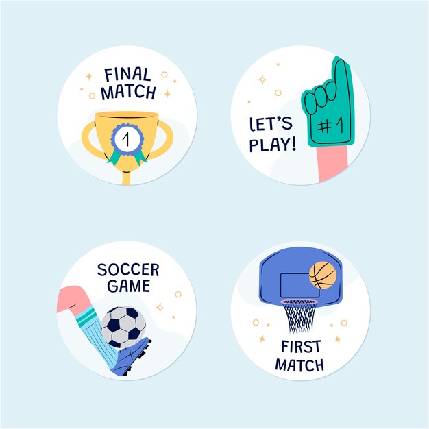 Conjunto de insignias de día de partido dibujadas a mano