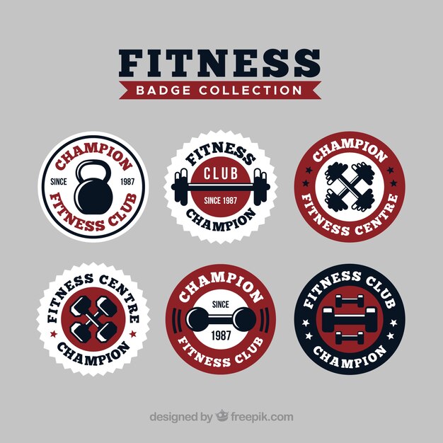 Conjunto de insignias fitness en estilo plano