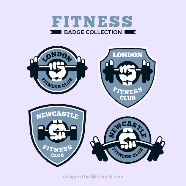 Vector gratuito conjunto de insignias fitness en estilo plano