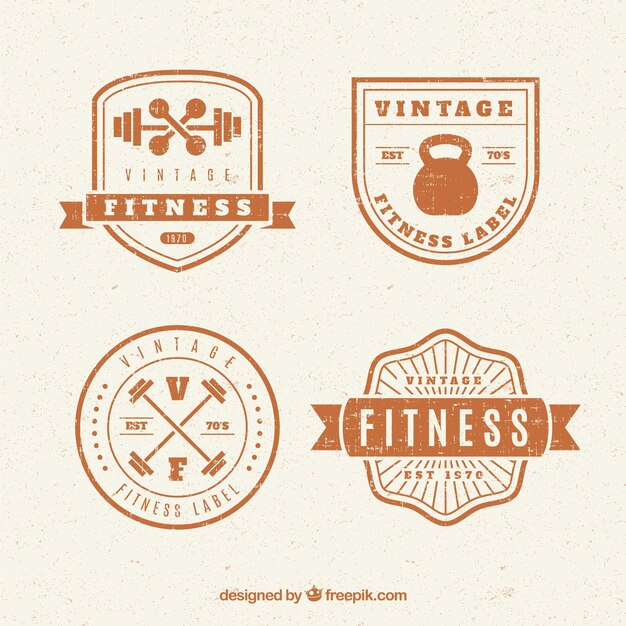 Conjunto de insignias fitness en estilo vintage