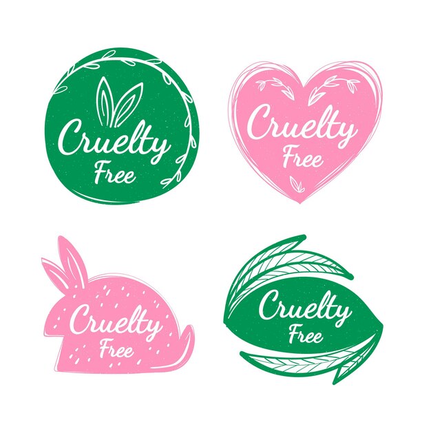 Conjunto de insignias libres de crueldad dibujadas a mano