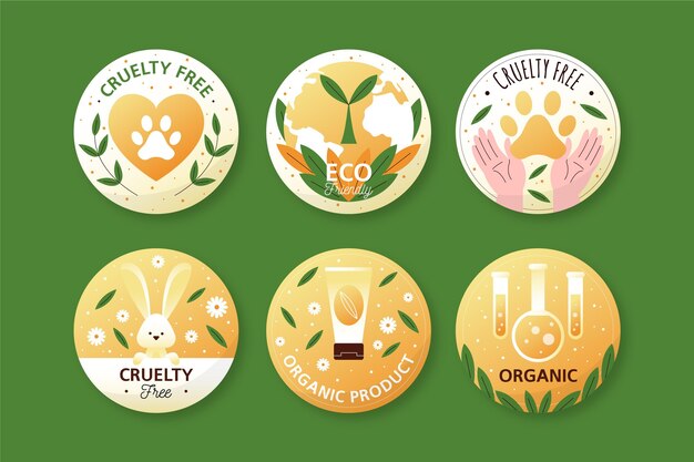 Conjunto de insignias libres de crueldad dibujadas a mano