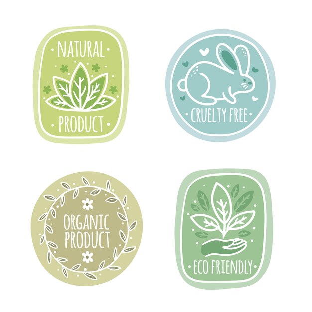 Conjunto de insignias libres de crueldad dibujadas