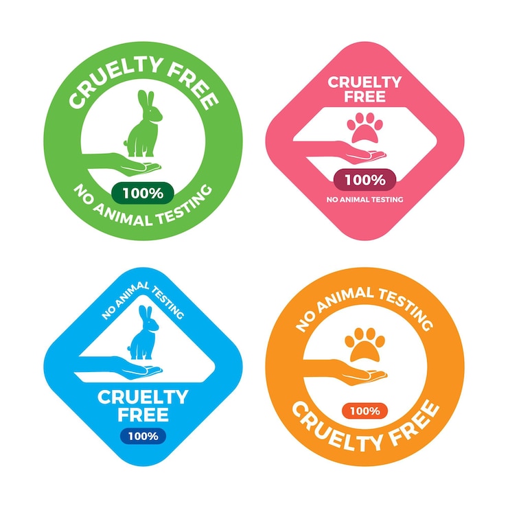 Vector gratuito conjunto de insignias libres de crueldad en diseño plano