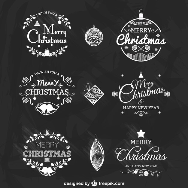 Conjunto de insignias de Navidad en blanco y negro