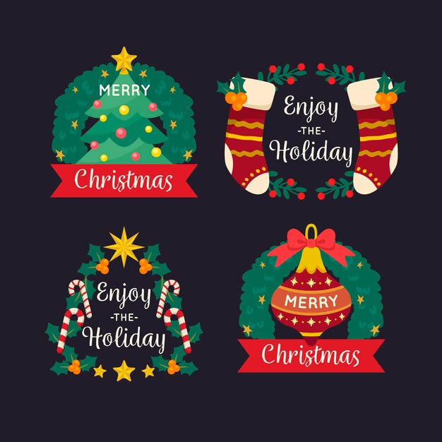 Conjunto de insignias navideñas planas