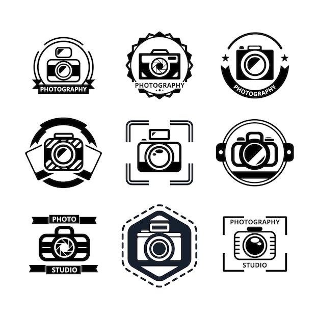 Vector gratuito conjunto de insignias o logotipos de fotografía vintage.