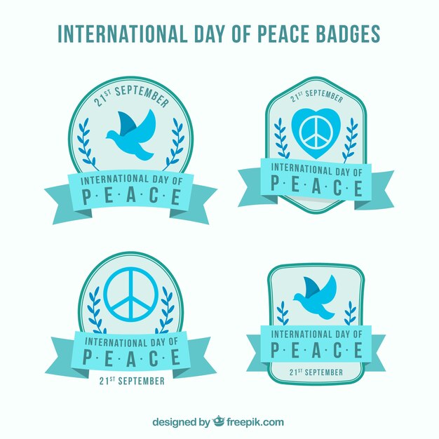 Conjunto de insignias de paz con diseño plano