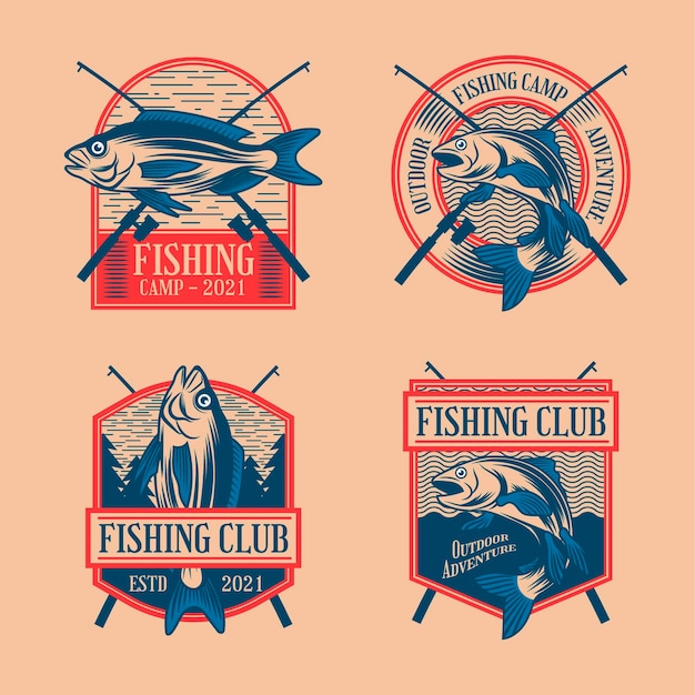 Vector gratuito conjunto de insignias de pesca vintage