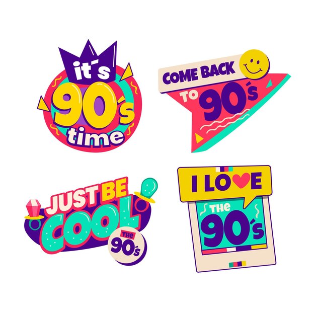 Conjunto de insignias planas nostálgicas de los 90