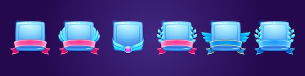 Conjunto de insignias de premio azul brillante iconos de cristal de hielo
