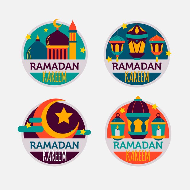 Conjunto de insignias de Ramadán de diseño plano