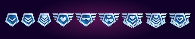 Vector gratuito conjunto de insignias de rango de juego con corazones