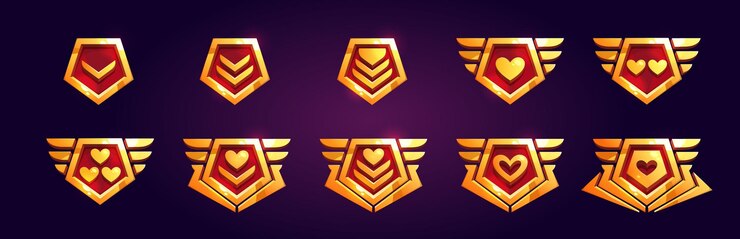 Vector gratuito conjunto de insignias de rango de juego con corazones