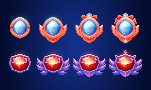 Conjunto de insignias de rango de juego medieval.