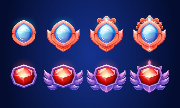 Conjunto de insignias de rango de juego medieval.