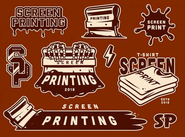 Conjunto de insignias de serigrafía vintage