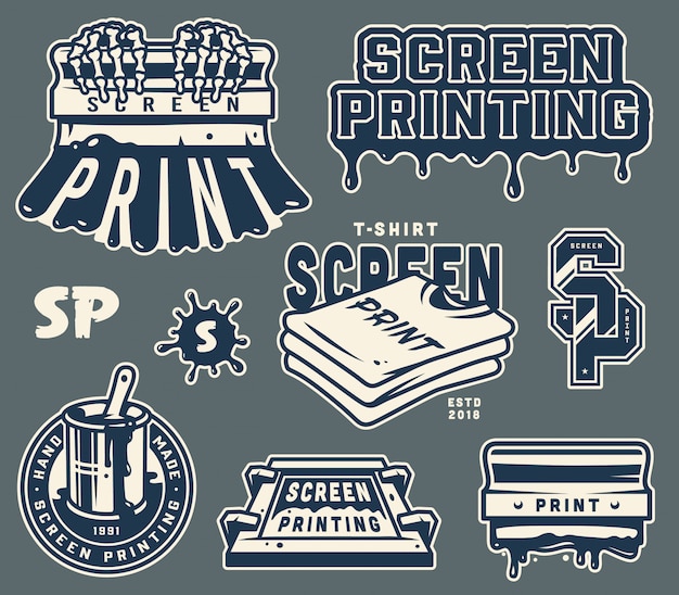 Vector gratuito conjunto de insignias de serigrafía vintage