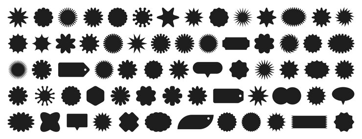 Vector gratuito conjunto de insignias de starburst rojas, etiquetas promocionales, pegatinas de precios o etiquetas de promoción de sunburst