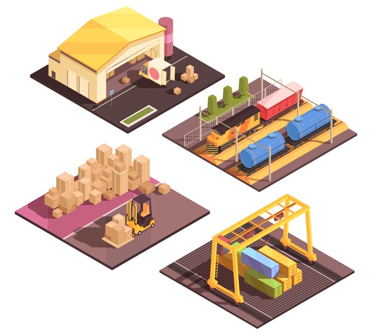 Vector gratuito conjunto de instalaciones de clasificación logística