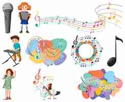 Vector gratuito conjunto de instrumentos musicales y símbolos musicales para niños