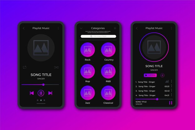 Conjunto de interfaz de la aplicación del reproductor de música